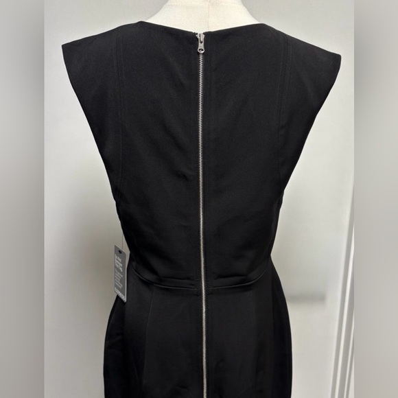 NWT Express Crew Neck Cap Sleeve Back Zipper Midi Sheath Dress Black Size 8 - Picture 6 of 10
